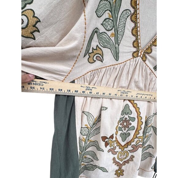 Zara Floral Embroidered Boho Tunic Dress With Bell Sleeves V-Neckline Medium - Picture 10 of 11